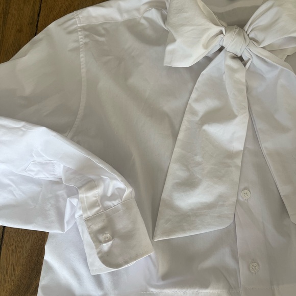 Up-cycled Cropped White Button Down with Oversized Bow - Picture 2 of 5